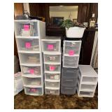 Large group of storage systems and contents- household hooks, furniture slides, office supplies