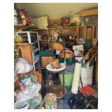 Storage Shed Contents Lot with Small Furniture, Household Goods, and Storage Organizers
