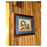 Vintage cottage core cross stitch- duck, hearts, houses
