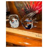 2 art glass fish paperweights