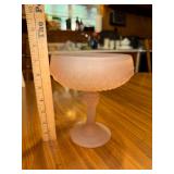 Pink satin glass diamond point compote