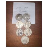 Assorted United States Washington Quarters 1942-1964 Lot of Seven