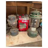 Assorted Coleman Camping Lanterns and Fuel Can