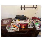 Large group of craft supplies, markers, umbrellas and misc