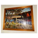 Covered bridge scene in frame