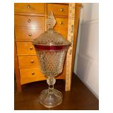 Diamond point ruby flash lidded compote