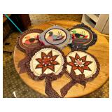 Vintage 80s/90s cottagecore quilted embroidery hoop wall hanging- ducks and stars