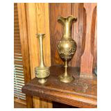 2 vintage etched brass vases