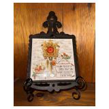 Vintage cast and tile trivet with prayer