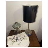 Oil lamp base, bird embroidery and USB port lamp