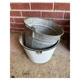 Galvanized Metal Bucket and White Enamelware Basin