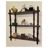 What not shelf with ashtray, elephant figurine, bird figurine, candle holder