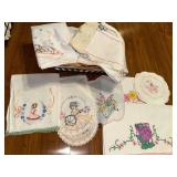 Basket of hand embroidered linens