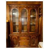 Traditional Mediterranean style pine china cabinet matches table and buffet