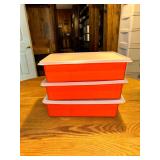 3 vintage Tupperware paprika tuppercraft sewing and crafting organizers and contents