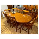 Traditional pine dining table with leaf and 8 chairs