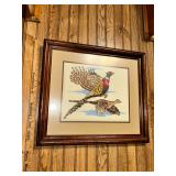 Cross stitch pheasants framed