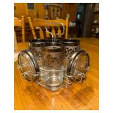 MCM silver fade barware highball glasses and coaster set with caddy