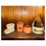 Vintage baby shoe planter, terracotta tea light and wall pockets