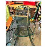 Green Metal Mesh Rocking Chair with Floral Backrest and Armrests