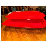 Pyrex glass bakeware set with red lids