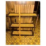 Three-Tier Wooden Display Shelf with Caned Inserts