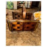 Vintage splint weave with bentwood handle and brass trim kindling basket
