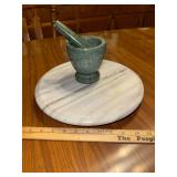 Marble lazy susan and mortar/pestle