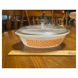Glasbake oval atomic mod casserole dish with lid
