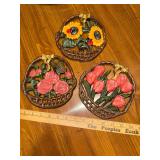 Set of 3 cast iron flower basket trivets