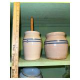 Small pottery churn and crock
