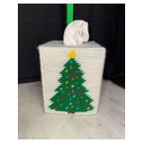 Handmade plastic canvas cross stitch Christmas tissue box cover