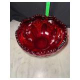 Ruby red cut glass bowl with saw tooth edge