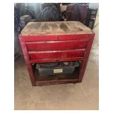 Red Rolling Metal Tool Cabinet with Three Drawers and Open Bottom Storage