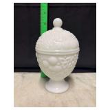 Milk glass floral daisies candy jar