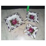 Pink rose porcelain nesting ashtray set