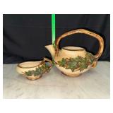 1940s McCoy raised ivy teapot and creamer
