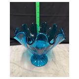 L.E. Smith peacock blue pulled pedestal bowl