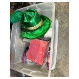 Plastic Storage Bin with Holiday Hat and Decor