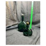 2 vintage green glass bottles