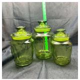 Smith glass avocado green bubble glass canisters/ apothecary jars
