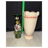 Mccoy pottery vase and hand painted green vase