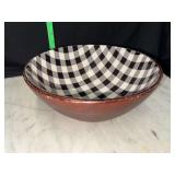 Mango wood/enamel buffalo plaid serving bowl