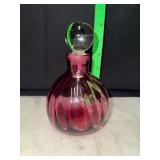 Cranberry blown glass cruet with stopper