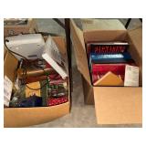 2 boxes of books and bottles