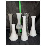 Vintage frosted, crystal and milk glass vases