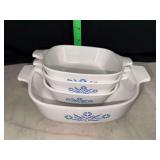 Corningware blue flower square baking dish and 3 petite pans