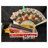 Cigar box with Japan fans and occupied Japan figurine