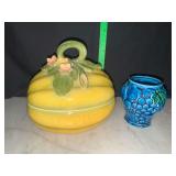 Vintage Japan melon bowl with lid and mood indigo vase