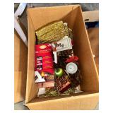 Box of Holiday Decorations and Light Holders